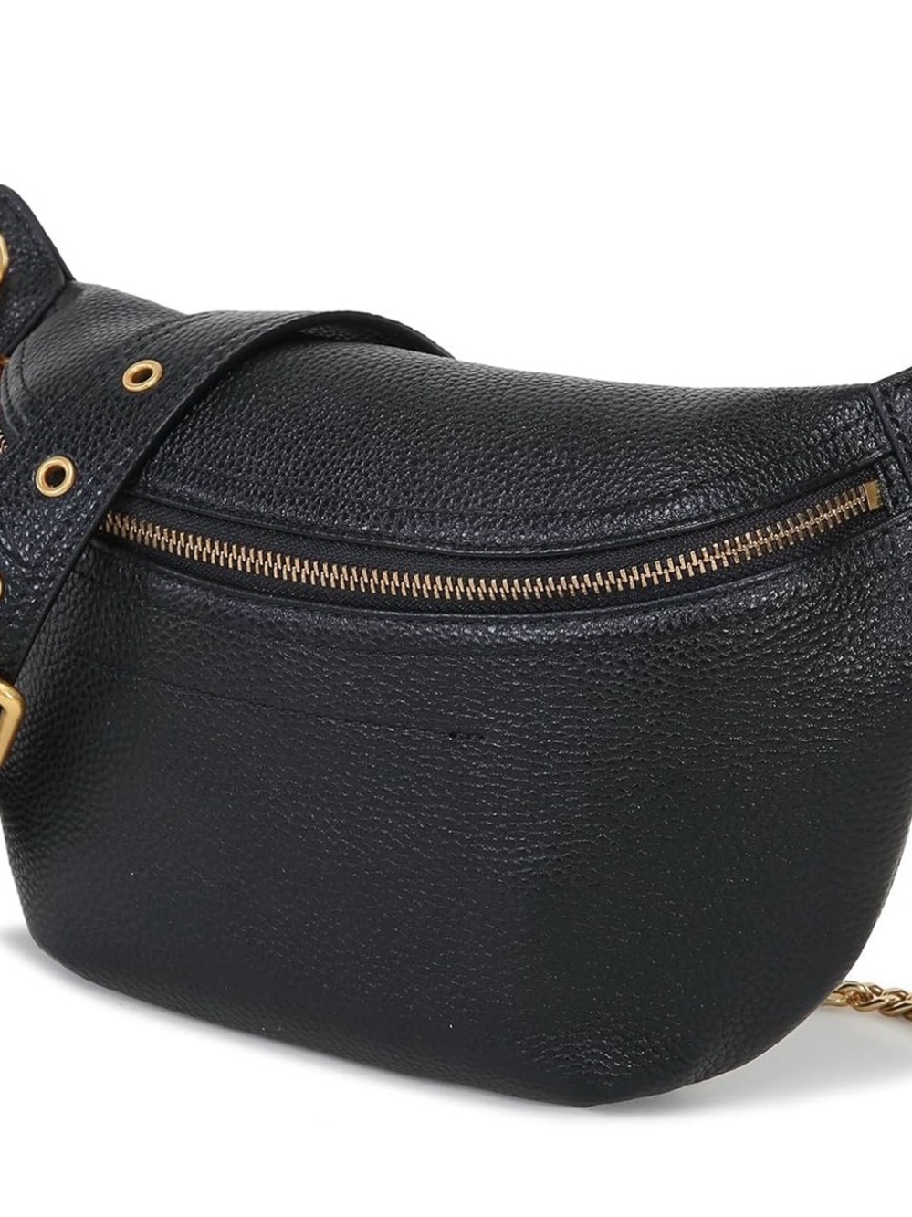 Black Leather Crossbody Belt Bag with Gold Hardware